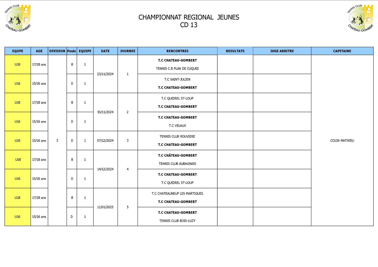 CHAMPIONNAT JEUNES 15/18 ANS